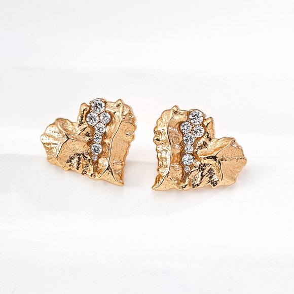 🌟 Vintage Gold S925  Abstract Heart Earrings - Picture 3 of 6